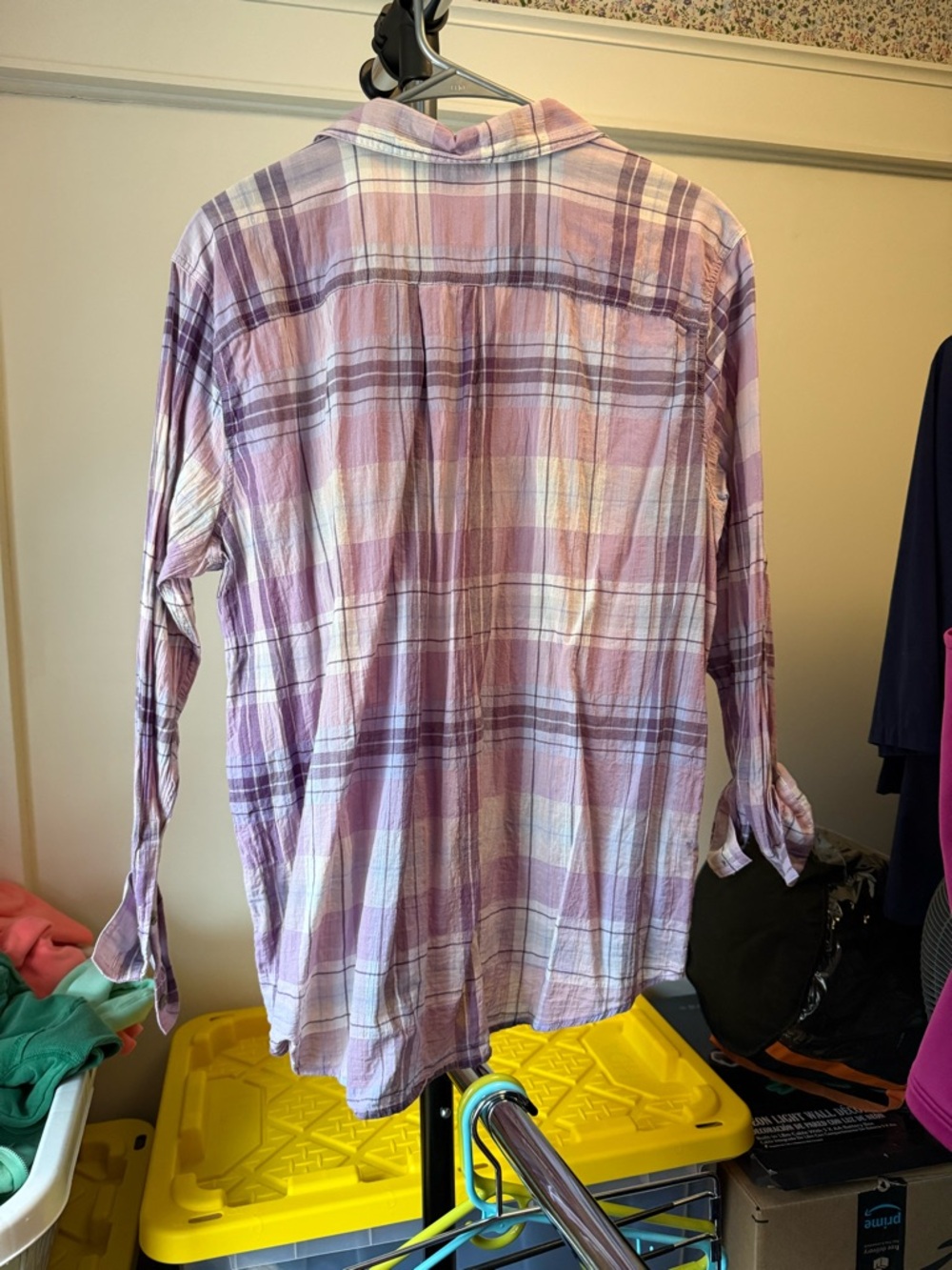 Eddie Bauer Purple and White Plaid Button-Up Shirt - Picture 2 of 3